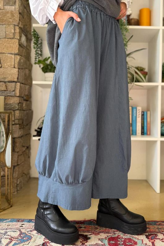 Bennie Quirky Barrel Pant Denim Pin Stripe